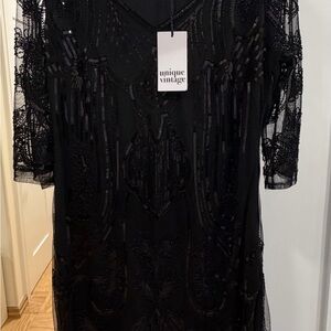 Unique Vintage Black Sequin Dress